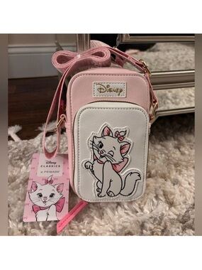 Disney Pink & White Marie Cat Crossbody Bag Phone Holder Wallet Small Bag NEW